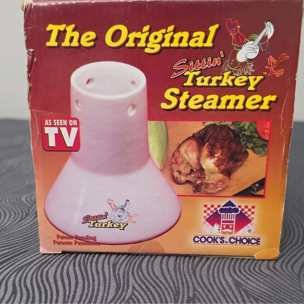Cook's Choice Sittin' Turkey Steamer Ceramic white as seen on TV 06051